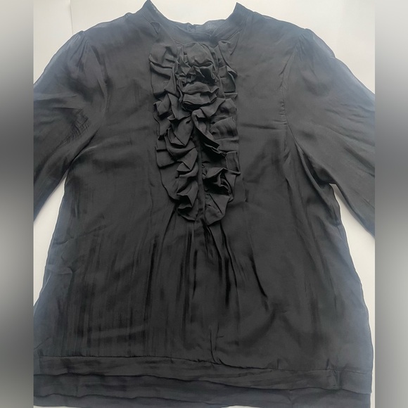 sandra  angelozzi Black Silk Ruffle Blouse Large Sheer Long Sleeve Feminine Top - Picture 4 of 7